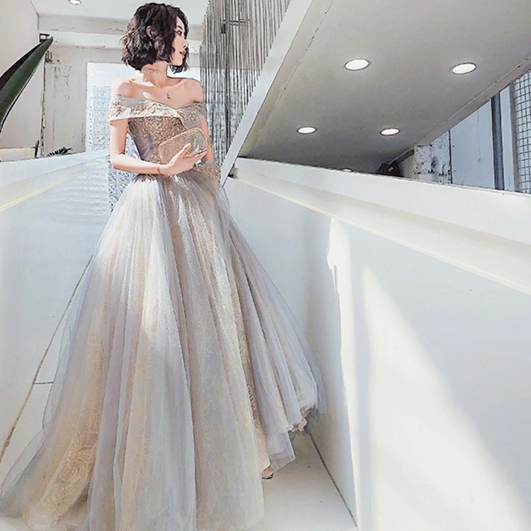 姫系ドレス パーティードレス 発表会ドレス ウェディングドレス レディース ボートネック 刺繍 花柄 肩出し 結婚式/二次会/成人式/パーティー/演奏会/発表会/撮影用/お嫁さん/披露宴/花嫁 着痩せ 8,310円