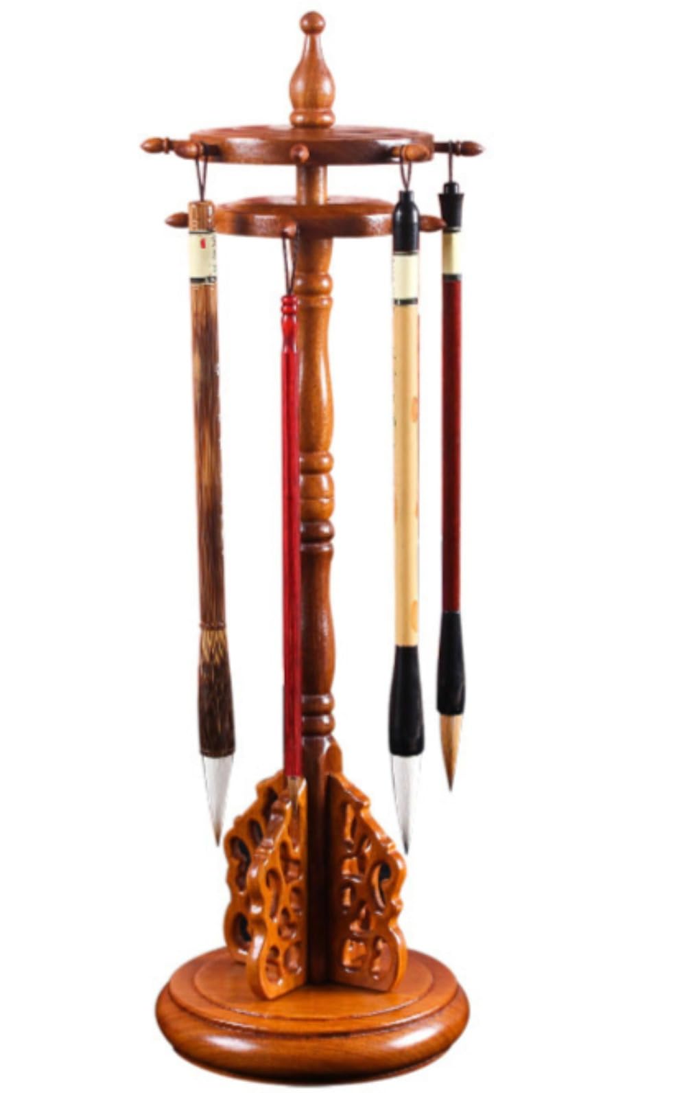 筆掛け 吊り スタンド 13本収納 書道 習字 置物 工芸品 アクセサリ 書道用具 書道小物 展示小物 学用品 文房具 吊りタイプ 筆架 書道筆ハンガー 竹製 (ツル科ツル属 二層式回転ペン立て 13