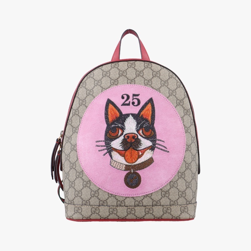 GGスプリームボスコ 犬プリントベージュ×マルチカラーPVCコーティングキャンバス495621G025314327中古