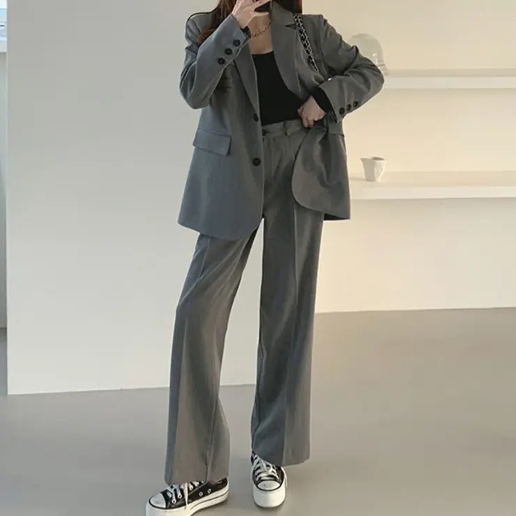 【セットアップ】美スタイル魅せのジャケット&パンツセレモニースーツ オフィス 韓国ファッション 春 オケージョン 結婚式 冠婚葬祭 入学式 卒業式 ジャケット パンツ フルレングス スラックス ハイウ