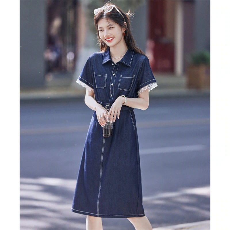 尚静【ブランド限定】デニムドレス新しい夏のスタイルのファッション気質の女性のドレス通勤スタイルのデニムスカートプチ限定