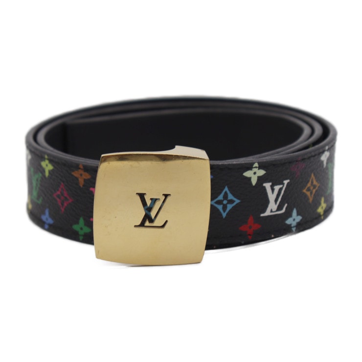 LOUIS VUITTON ルイ ヴィトン ベルト M6890 サンチュール LVカット モノグラムマルチカラー 表記サイズ 80/32 PVC レザー ノワール ブラック ゴールド金具 ビトン 本物