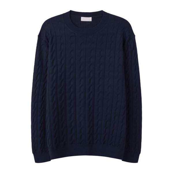 男子ファブリックケーブルラウンドネックニットティー SG KN Q034 ネイビー_P408131136