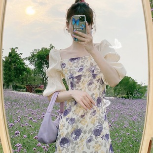 法式复古碎花连衣裙 2021新款夏季超仙女森系收腰气质女神范长裙