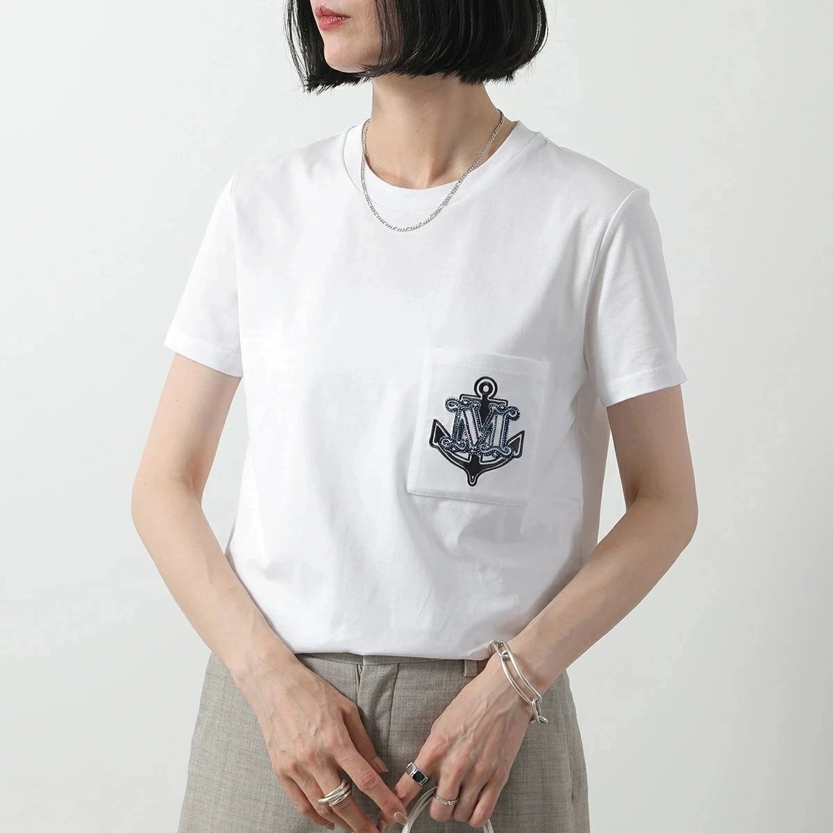 MAX MARA マックスマーラ 半袖 Tシャツ ACACIA アカシア レディース クルーネック コットン カットソー ロゴ クリスタル リブ 007