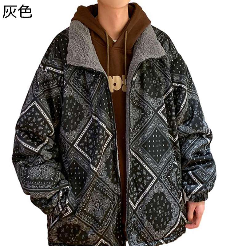 ボアジャケット メンズ 長袖 リバーシブル 折り襟 パーカー エスニック柄 フリースジャケット 秋冬服 ジップアップ 防寒着 保温 柔らかい おおきいサイズ ファッション ビジネス 通勤通学 韓国 学