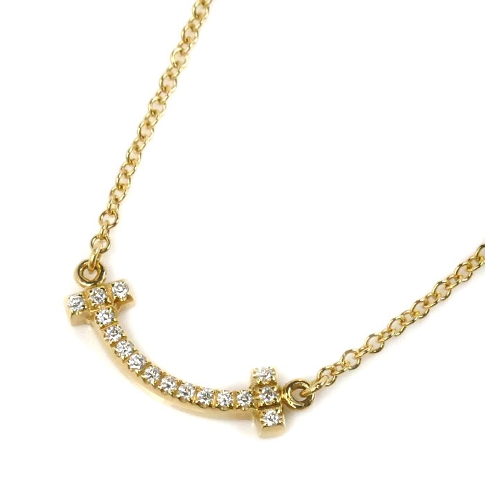 TIFFANY&Co. ティファニー K18YG イエローゴールド Tスマイル ミニ ダイヤ ネックレス 62617683 ダイヤモンド 2.3g 45cm レディース 中古 90,750円