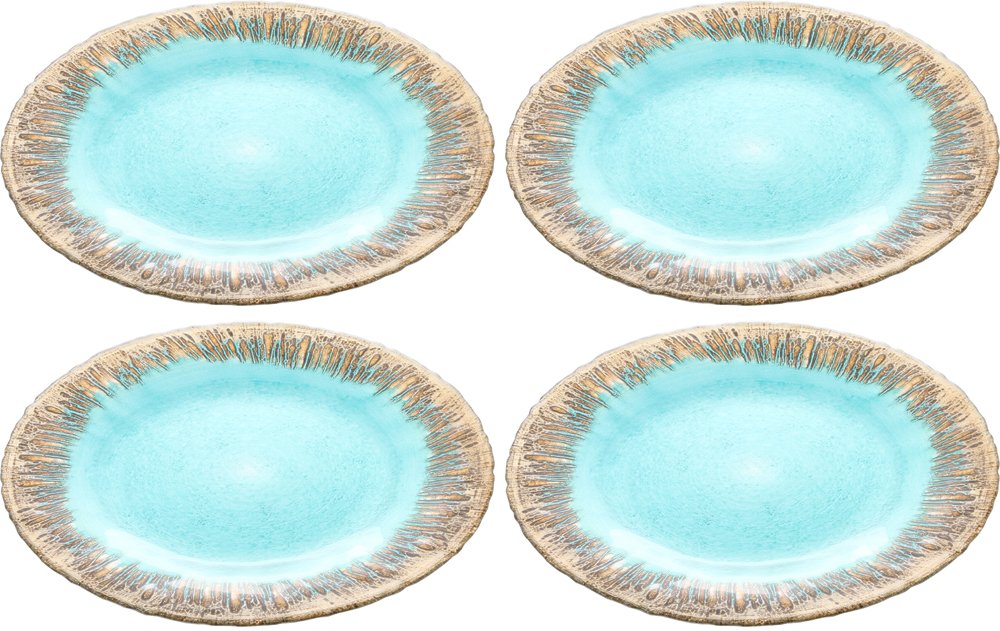 ヴェトロ・フェリーチェ 大皿 洋食器 プレート ターコイズ×ゴールド 33cm 4枚セット 幸せのガラス フラッシュ 349133P