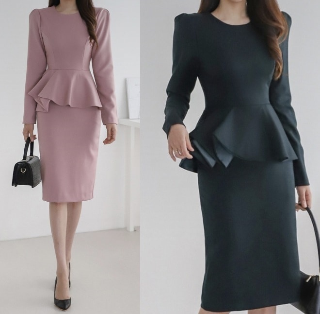 ワンピース 結婚式 袖あり 40代 30代 50代 20代 卒業式 卒園式 入園式 入学式 長袖 パーティードレス セレモニー ママコーデ ウエストカバー ペプラム ペプラムワンピース