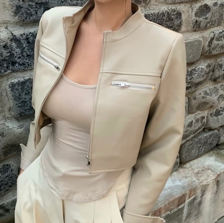 （ウールの裏地） クロップ レザージャケット（3color）