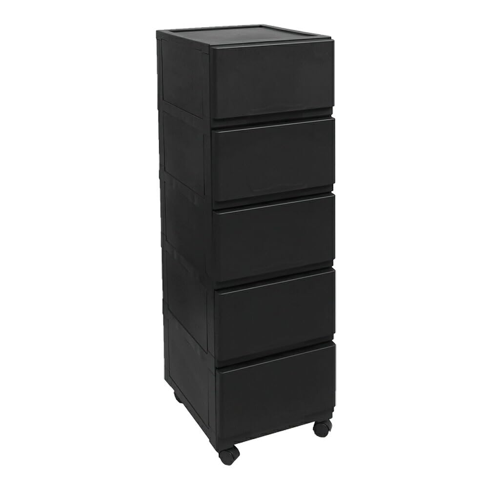 カバロック NBK 壁付収納チェスト 5段 キャスター付き 140-A95［幅34cm×奥行41.5cm×高さ107.8cm］マットブラック ほこりが入りにくい 中が透けない 引き出し収納 日本製 国