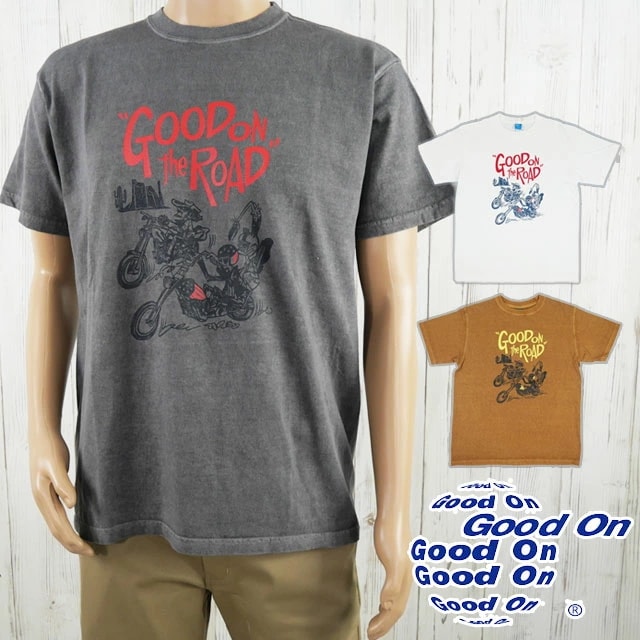 グッドオンGood On Tシャツ メンズ OLSS1267P オンザロード ショートスリーブ ティー 半袖 ティーシャツ 丸首 クルーネック カットソー プリント バイク おじさん ライダー アメ