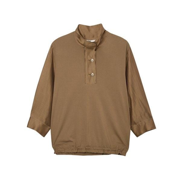 [24FW] [価格引下げ]ブラウン無地素材配色7分袖TシャツDLTS4C703W2