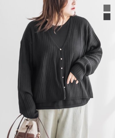 大きいサイズ レディース LL 3L 4L XL XXL XXXL フェイクレイヤードニットプルオーバー