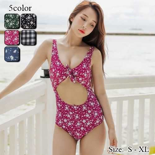 【グラシア】 水着 モノキニ レディース ビーチウェア スイムウェア 流行 海 プール カット モノキニ フロントオープン グリーン ブラック ローズ チェック柄 ネイビー S M L モノキニ