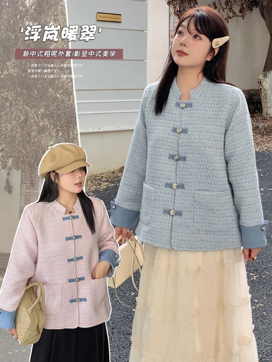 【3日で出荷】【ぽちゃまに】 秋冬 中華風ジャケット XL-5XL 大きいサイズ レトロ 体型カバー チャイナ風 レディース アウター メガ割
