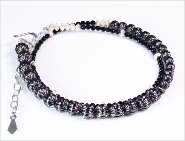 ２連 天然 オニキス ブレスレット ブラック仕様 脱着 簡単 刻印有 Ko.171 プレゼ