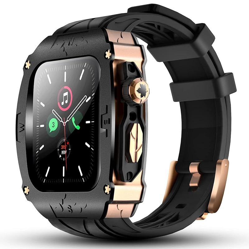 高級メタルケース Apple Watch 9 8 7 45mm 6 SE 44mmバンド カバー付き 高耐久 頑丈なケース シリコンストラップ 男性用 iWatch 6 5 4 SE 44mmフル保護