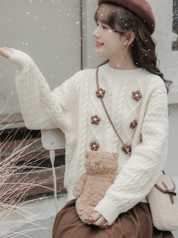 ミルク部甘い摩耗白いジャンパー女性の秋と冬の新しい怠惰な風はトップス小さいサイズを底上げ内