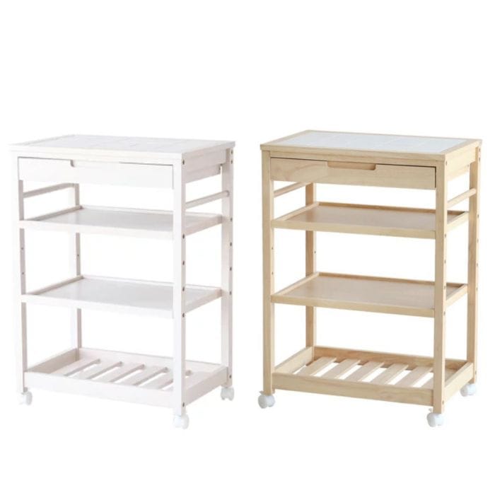 キッチンワゴン スリムワゴン W-3350 ワゴン ラック Soup Wagon 引出し 収納棚 キャスター付 スリム 省スペース 作業台 隙間収納 市場 棚 天然木 タイル