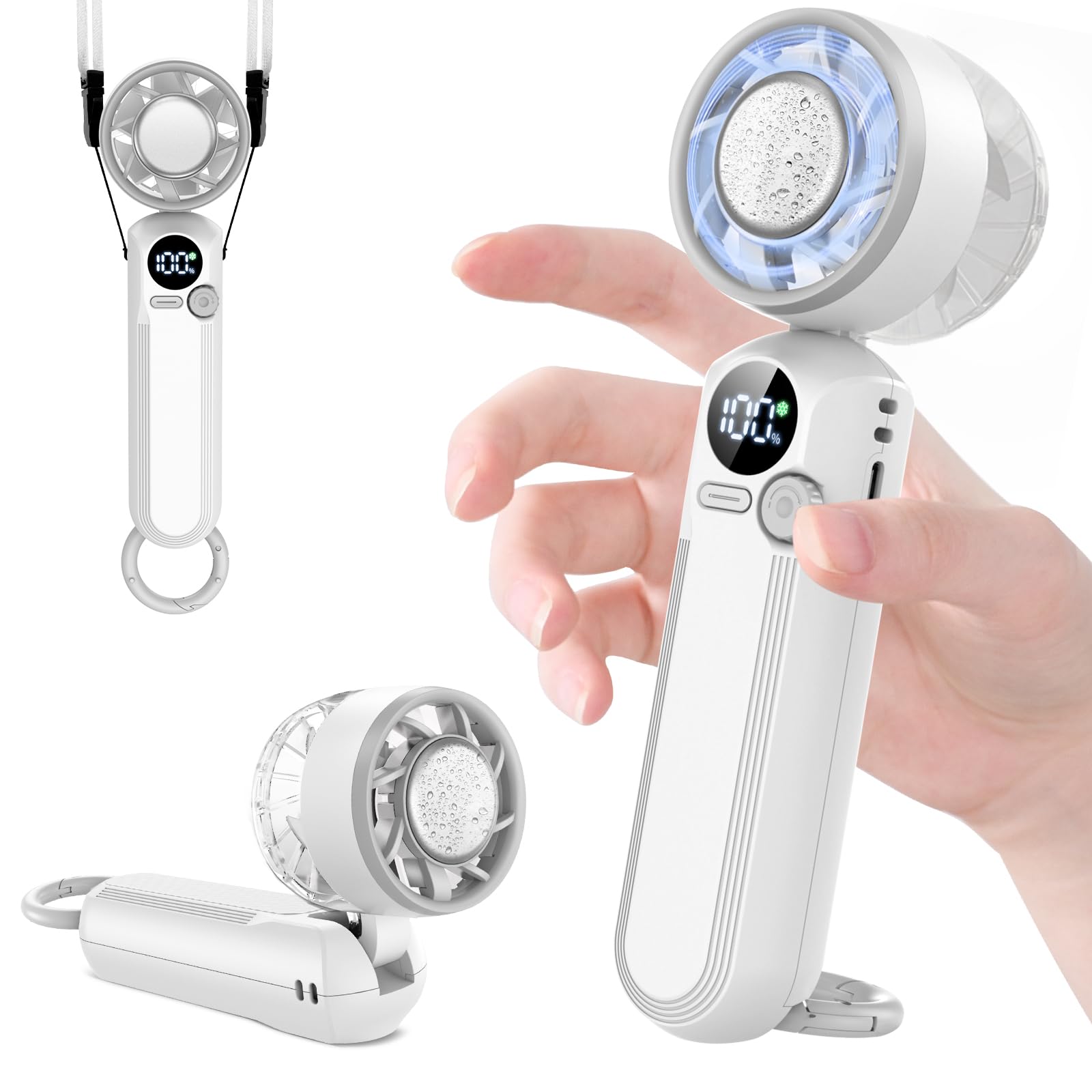 全国送料無料 YOIIYO ハンディファン 冷却プレート付き 1秒冷感 100段階パワフル風量 首掛け/卓上/手持ち/腰掛け カラビナとストラップ付き 最長12h稼働 超軽量160g 携帯扇風機 小型 4,906円