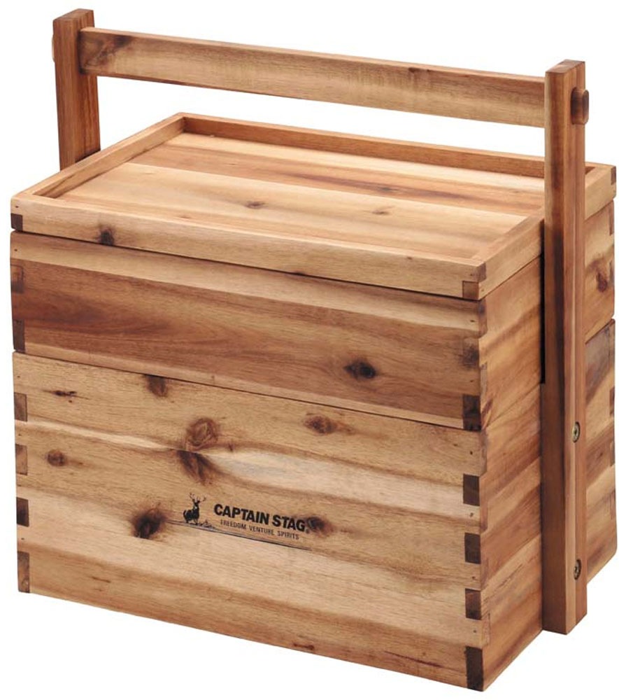 CAPTAIN STAG キャプテンスタッグ CSクラシックス 木製おかもち2段 フタ付 UP-2004 アウトドア UP2004