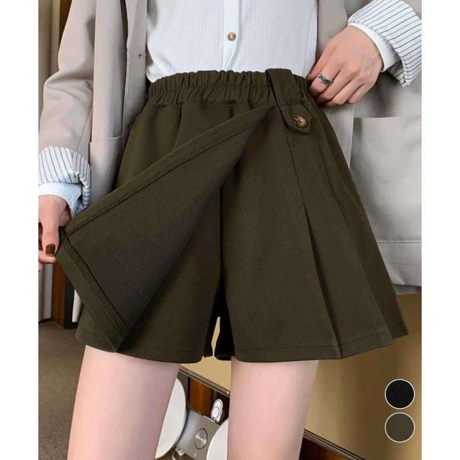 プリーツキュロットパンツ ウール風 秋冬