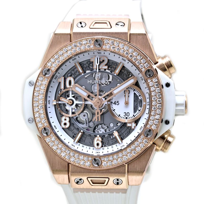 ウニコ キングゴールド ベゼルダイヤモンド 441.OE.2010.RW.1104 K18キングゴールドxラバー メンズ /39695【中古】【腕時計】