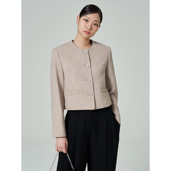 エイトセカンズ ステッチ ラウンドネック ジャケット - ベージュ 323911LY9A