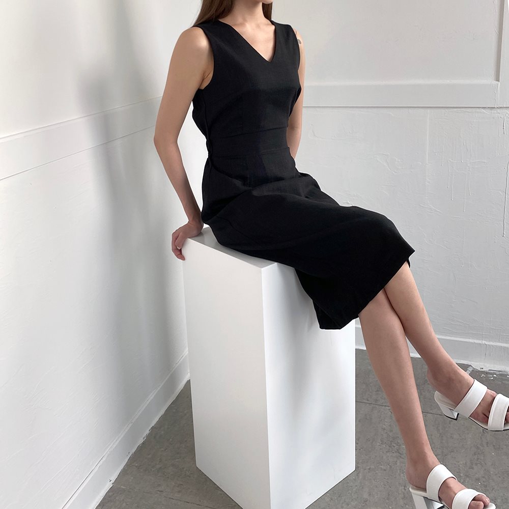 高級リネンノースリーブ夏のロングワンピース