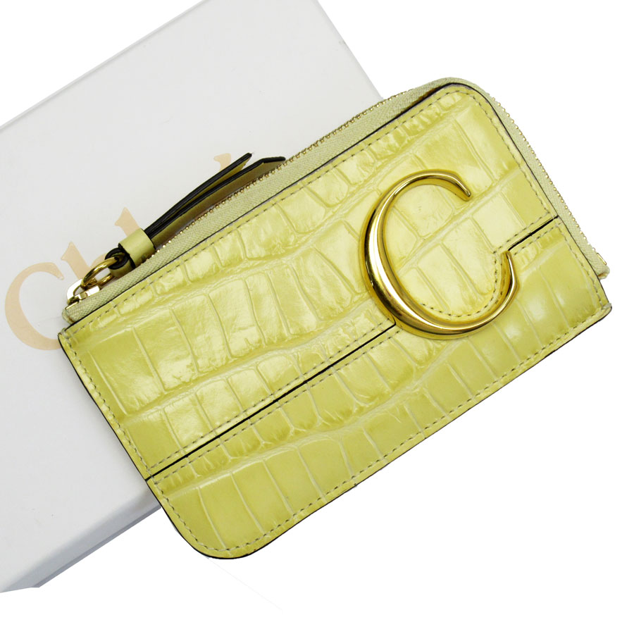 クロエ Chloe コインケース 型押しレザー イエロー レディース g4108g