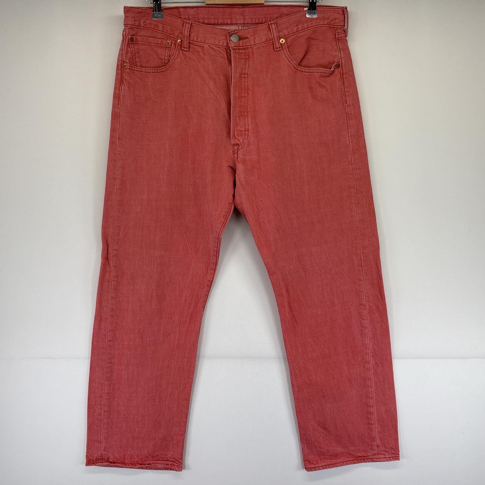 古着 デニムパンツ 501 ストレート ジーパン カラーパンツ ボタンフライ ジーンズ w38 L32 ピンク系 メンズ