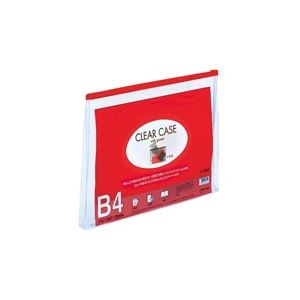 (業務用10セット) LIHITLAB クリアケース/クリアポーチ (B4/ワイドマチ付き) ヨコ型 F-75SM 赤