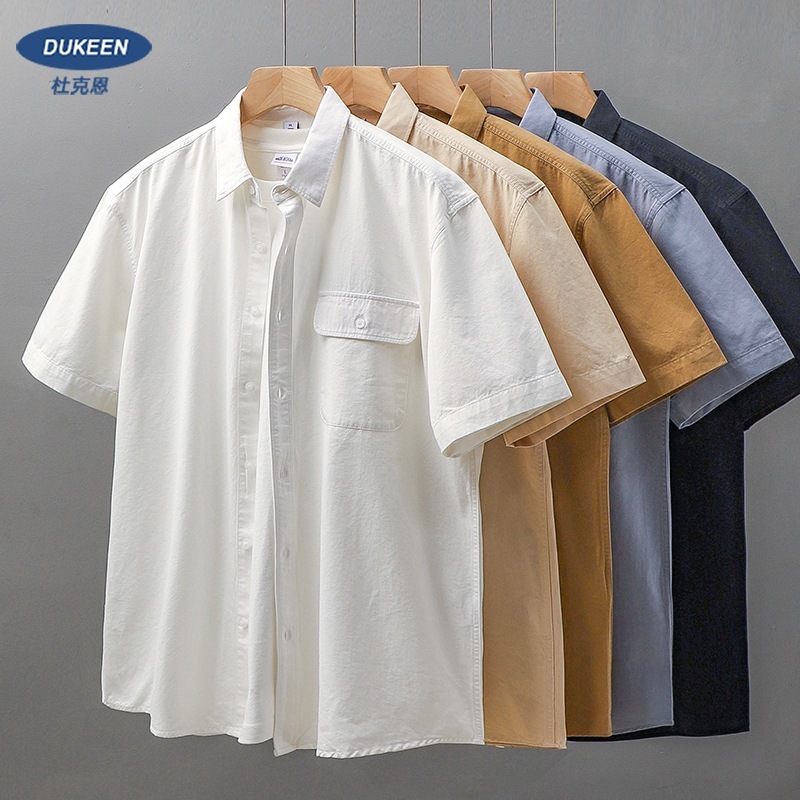 アメリカン ヘビーウェイト ピュアコットン シャツ メンズ 半袖 夏 レトロ ワークウェア ラペルインチ シャツ ホワイト シャツ ジャケット