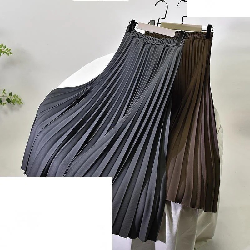 60代 50代 フェイクレザー40代 プリーツ ロング丈 レザー見え お手入れ簡単 おしゃれ 総ゴム ダークブラウン レディース 【Primepic】【急速出荷】スカート 5,257円