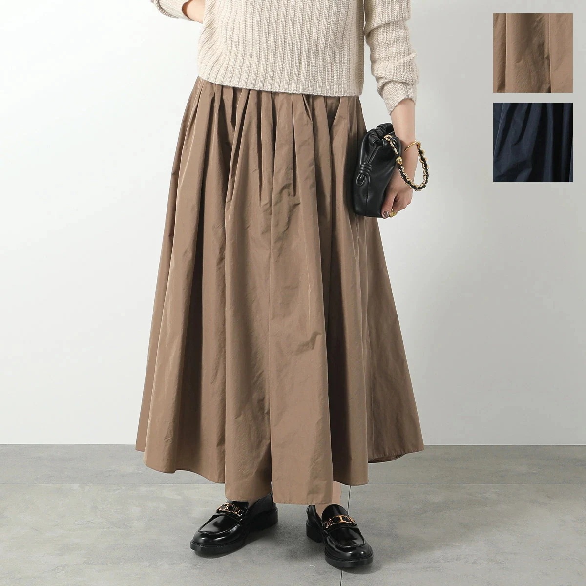 S MAX MARA エス マックスマーラ ロングスカート JOKEY ジョーキー レディース タフタ プリーツ ギャザー フレア スリット カラー2色