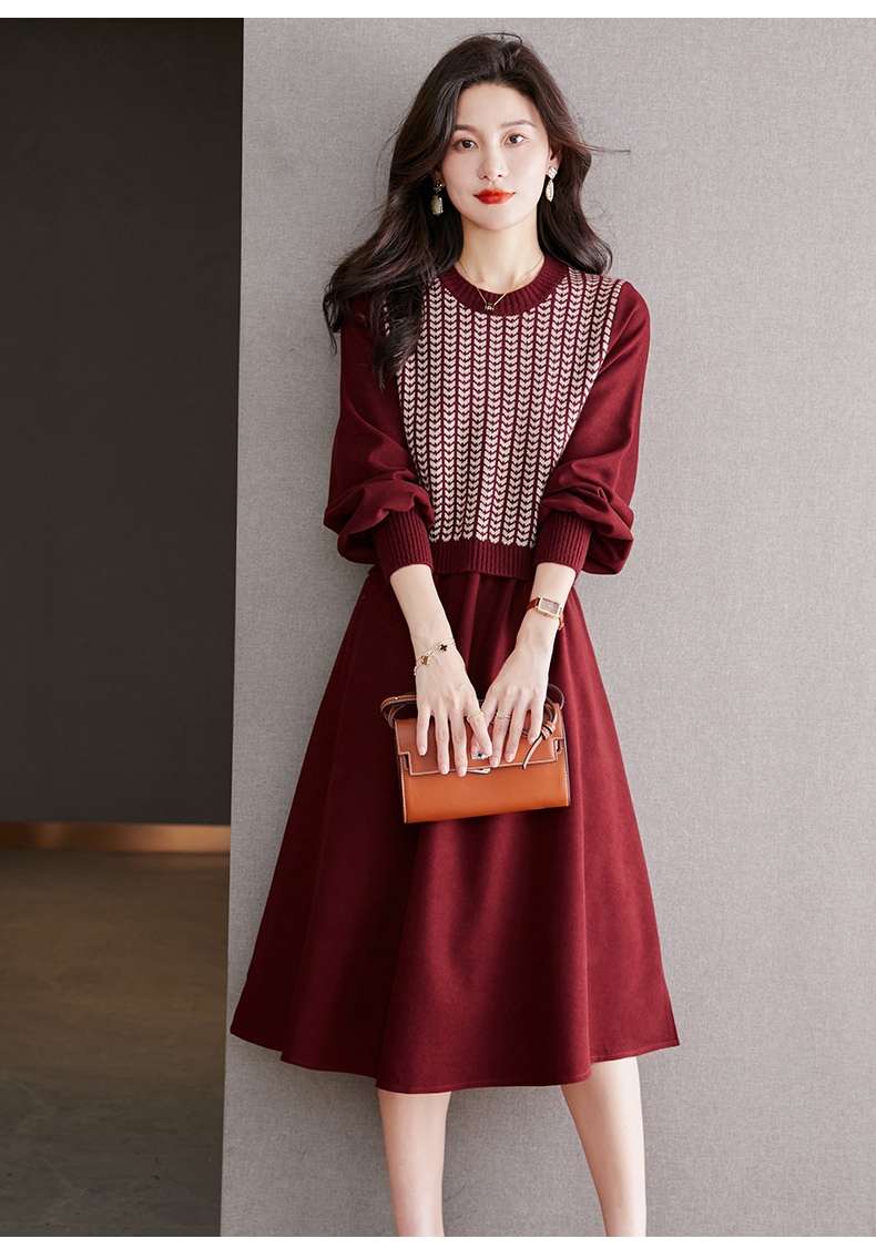 女性 黒 ドレス 秋 ファッション カジュアル 外国スタイル ニット セーター スカート ブラック クラレット ブラウン M L XL XXL ワンピース 膝上 袖あり かわいい 大人可愛い きれいめ