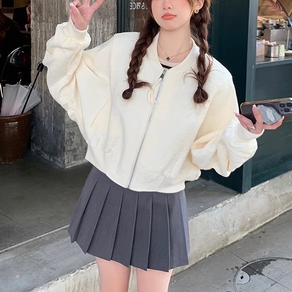 レディース ジャケット ブルゾン アウター 上着 スタジャン 長袖 Uネック ラウンドネック フェミニン ストリート 前開き かわいい 大人可愛い きれいめ シンプル カジュアル おしゃれ レトロ