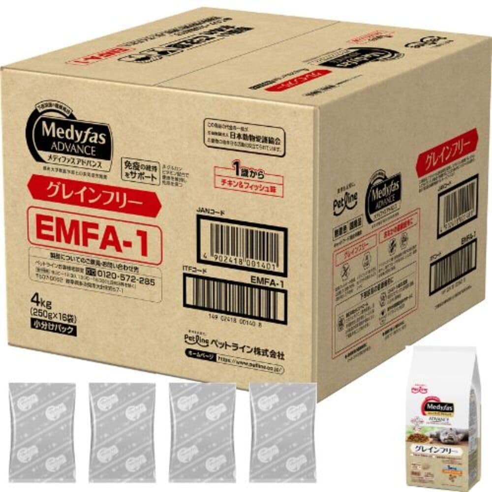 【Amazon.co.jp限定商品】 メディファスアドバンス キャットフード グレインフリー 1歳から チキン&フィッシュ味 【下部尿路/国産/アルミ小分け】 4kg(250g×16)