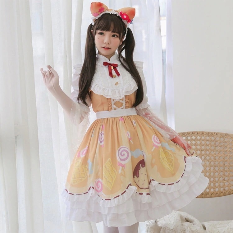 メイド服 可愛い イエロー クリスマス コスプレ キャンディー メイド 猫耳 衣装 フルセット 仮装 衣装 コスム セクシー 大人 レディース クリスマスコスプレ コスプレ メイド カチ