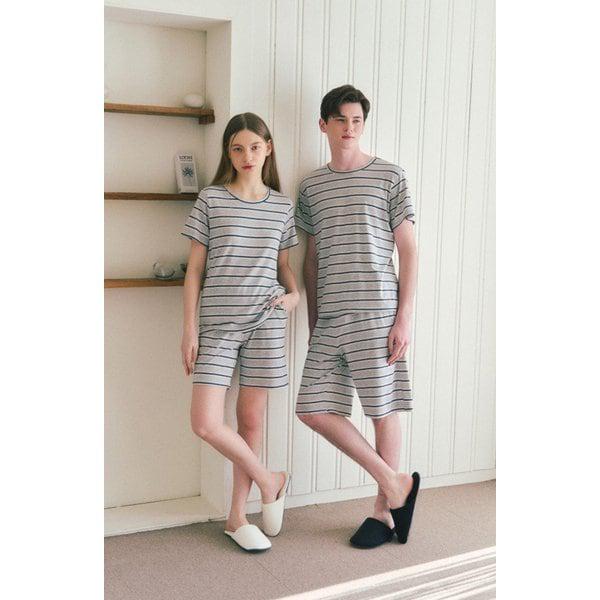 綿混紡メランジストライプ男性用室内着トップス[VEVS121M]