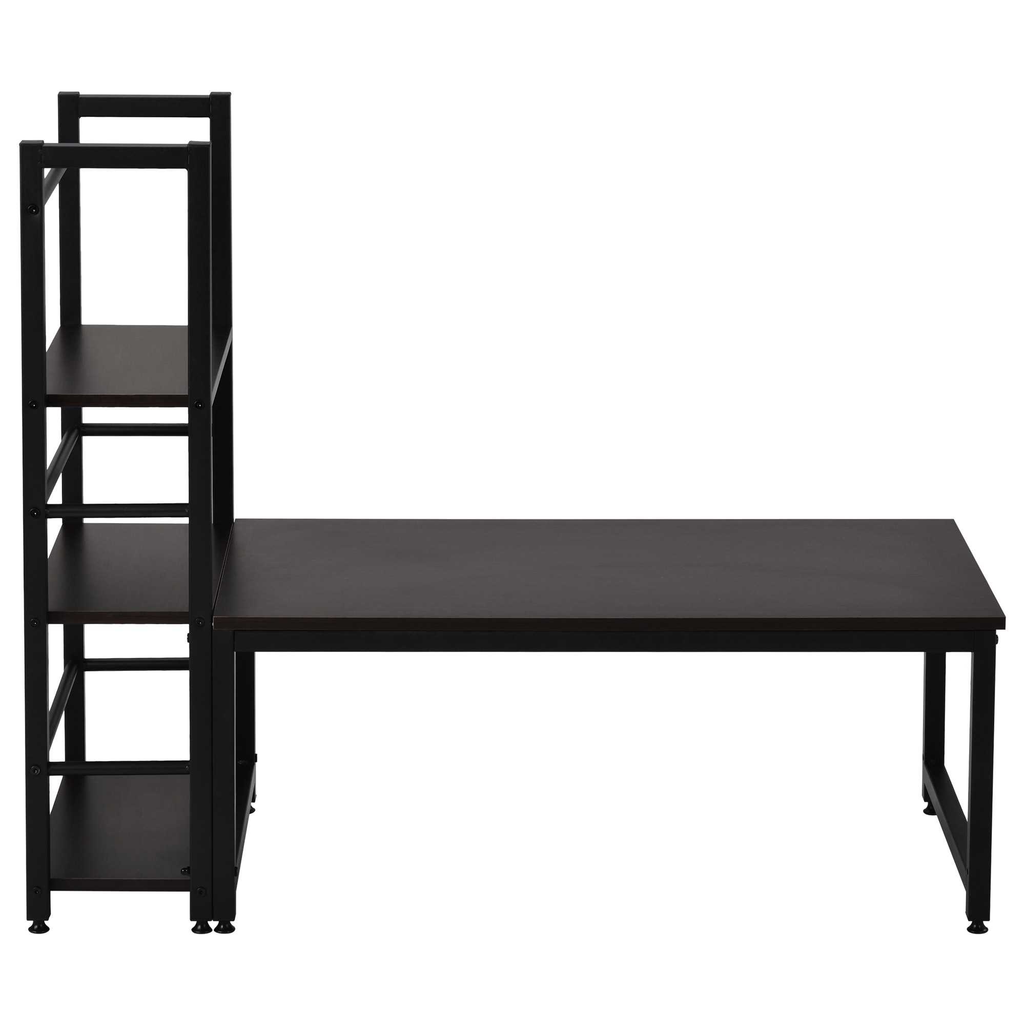 【ダークブラウン】 ロータイプデスク パソコンデスク 実用な一体分離両用　溢れる天然木の魅力　省スペース 3段シェルフ付 座デスク ミシン台