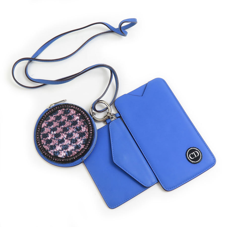 クリスチャンディオール Christian Dior ポーチ ネックポーチ レザー ブルーパープル レディース h31536a