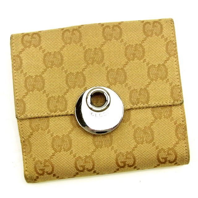 Wホック財布 ＧＧキャンバス ベージュ レッド 中古 10,245円