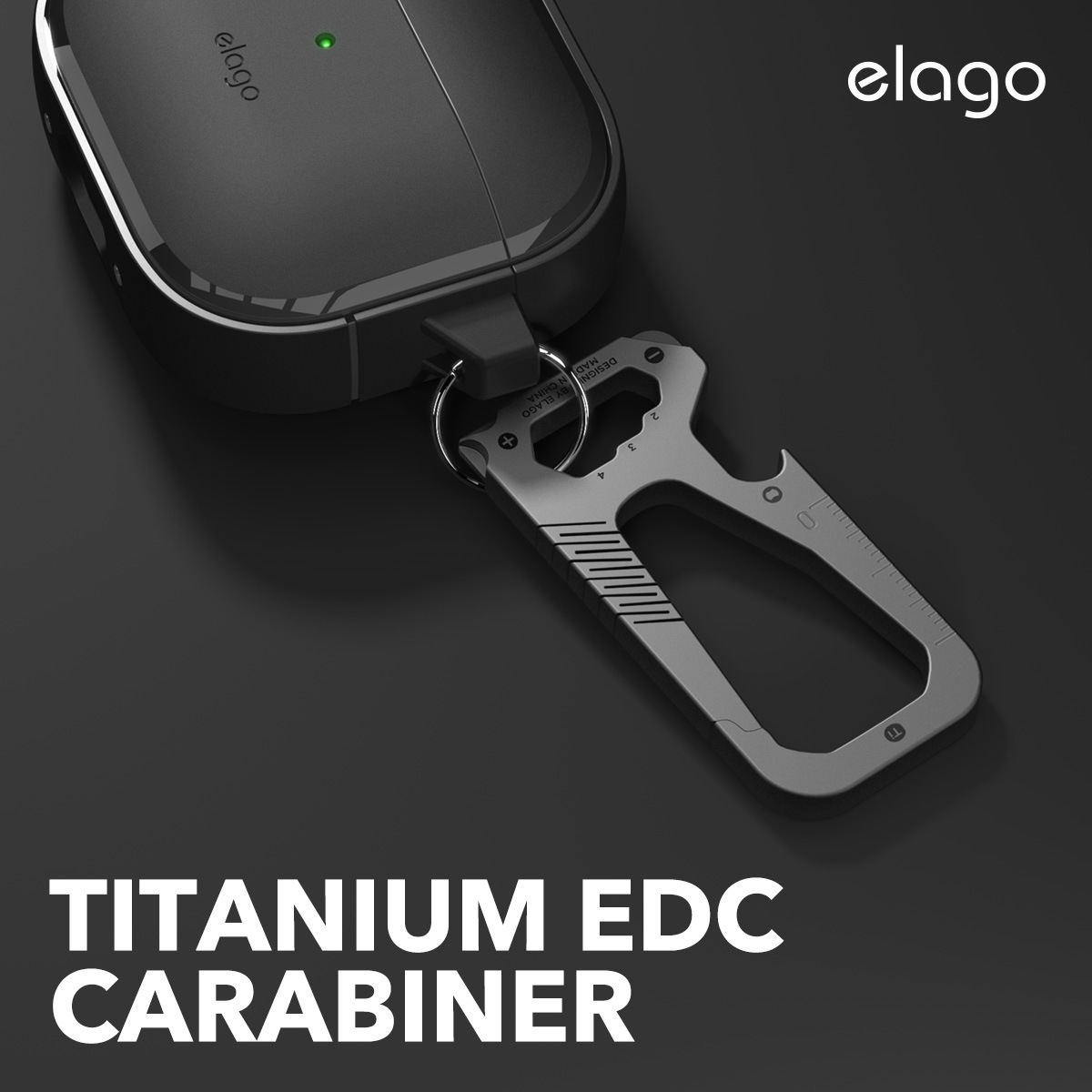 カラビナ 多機能 マルチ キーホルダー プラスドライバー マイナスドライバー 六角レンチ ボトルオープナー メジャー TITANIUM EDC CARABINER elago