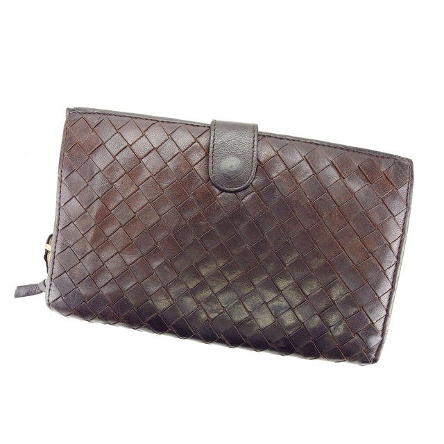 長財布 ラウンドファスナー イントレチャート ダークブラウン ゴールド 中古