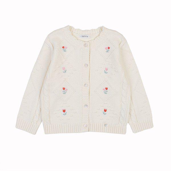 [春の新作] メイチューリップ刺繍カーディガン(IVORY)_01S131451