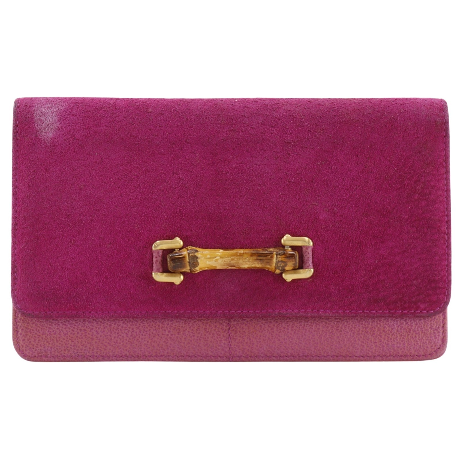 バンブー 長財布 スウェード レザー ピンク レディース 中古品