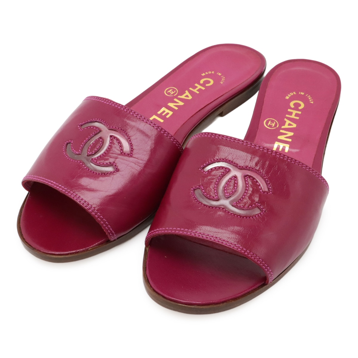 ココマーク ミュール サンダル レザー フューシャ パープルピンク系 #35 1/2 日本サイズ約22.5c