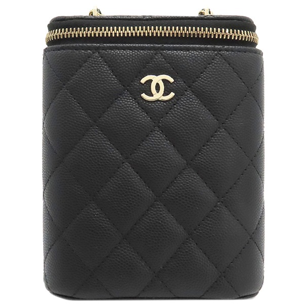 シャネル CHANEL ショルダーバッグ マトラッセ スモール バニティバッグ キャビアスキン ブラック ゴールド金具 チェーンショルダー ヴァニティ 黒 AP1466 ランダムシリアル 【箱】【中古 168,920円